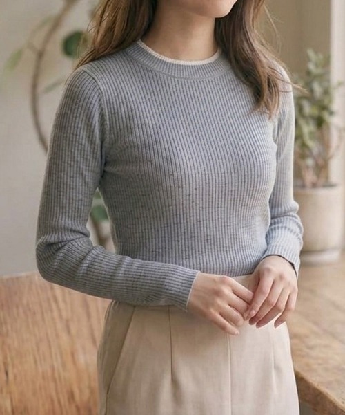 ANPAS(アンパス)の「Women’s Rib-Knit Layered Sweater with Contrast Collar / レディース リブ編み配色レイヤードセーター ニット 秋冬 トップス フェミニン(ニット/セーター・レディース・アイボリー/ブルー/ブラック/グレー・M/L)」の3枚目の写真