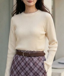 Women’s Rib-Knit Layered Sweater with Contrast Collar / レディース リブ編み配色レイヤードセーター ニット 秋冬 トップス フェミニン