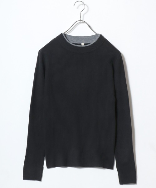 ANPAS(アンパス)の「Women’s Rib-Knit Layered Sweater with Contrast Collar / レディース リブ編み配色レイヤードセーター ニット 秋冬 トップス フェミニン(ニット/セーター・レディース・アイボリー/ブルー/ブラック/グレー・M/L)」の13枚目の写真