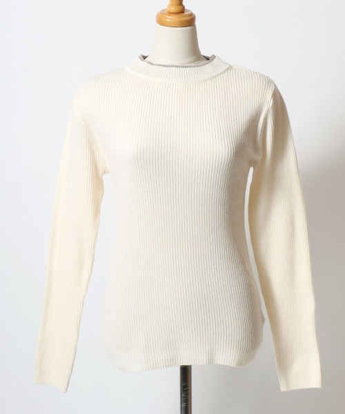 ANPAS(アンパス)の「Women’s Rib-Knit Layered Sweater with Contrast Collar / レディース リブ編み配色レイヤードセーター ニット 秋冬 トップス フェミニン(ニット/セーター・レディース・アイボリー/ブルー/ブラック/グレー・M/L)」の8枚目の写真