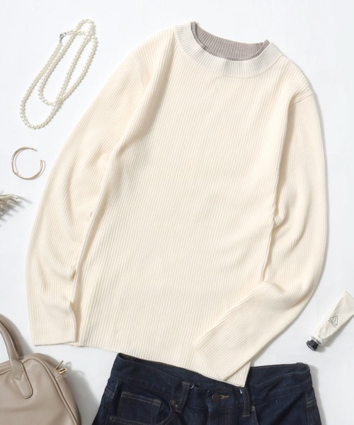 ANPAS(アンパス)の「Women’s Rib-Knit Layered Sweater with Contrast Collar / レディース リブ編み配色レイヤードセーター ニット 秋冬 トップス フェミニン(ニット/セーター・レディース・アイボリー/ブルー/ブラック/グレー・M/L)」の5枚目の写真