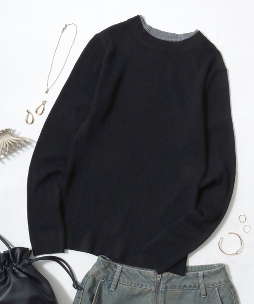 ANPAS(アンパス)の「Women’s Rib-Knit Layered Sweater with Contrast Collar / レディース リブ編み配色レイヤードセーター ニット 秋冬 トップス フェミニン(ニット/セーター・レディース・アイボリー/ブルー/ブラック/グレー・M/L)」の12枚目の写真