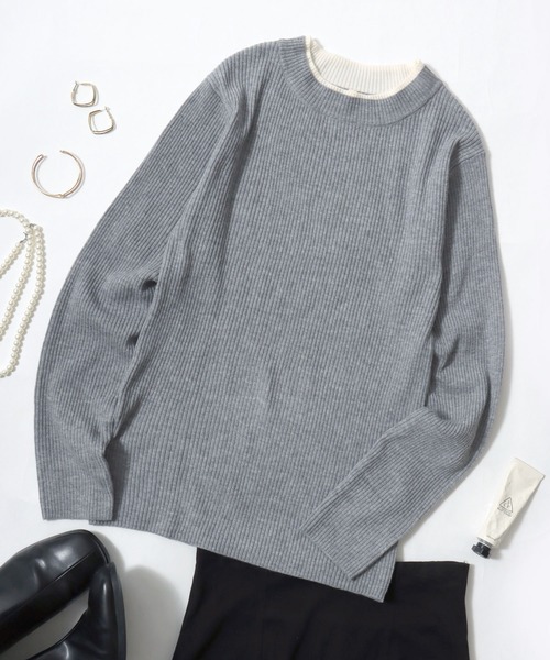ANPAS(アンパス)の「Women’s Rib-Knit Layered Sweater with Contrast Collar / レディース リブ編み配色レイヤードセーター ニット 秋冬 トップス フェミニン(ニット/セーター・レディース・アイボリー/ブルー/ブラック/グレー・M/L)」の18枚目の写真