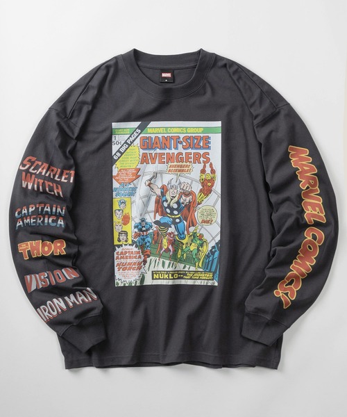 MARVEL（マーベル）の「【71】【MARVEL/マーベル】スパイダーマン/アベンジャーズ/フロントプリント/バックプリント/袖プリント/クルーネック ロングスリーブTシャツ/ピグメント風加工 /ロンT/ユニセックス/レディース/メンズ（Tシャツ/カットソー・メンズ・ブラック/アイボリー/アイボリー系/ブラック系・L/M/XL）」の3枚目の写真