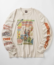 【71】【MARVEL/マーベル】スパイダーマン/アベンジャーズ/フロントプリント/バックプリント/袖プリント/クルーネック ロングスリーブTシャツ/ピグメント風加工 /ロンT/ユニセックス/レディース/メンズ