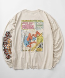 【71】【MARVEL/マーベル】スパイダーマン/アベンジャーズ/フロントプリント/バックプリント/袖プリント/クルーネック ロングスリーブTシャツ/ピグメント風加工 /ロンT/ユニセックス/レディース/メンズ