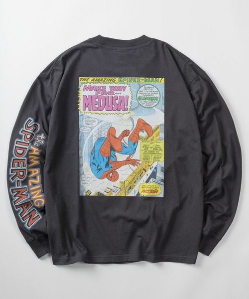 MARVEL（マーベル）の「【71】【MARVEL/マーベル】スパイダーマン/アベンジャーズ/フロントプリント/バックプリント/袖プリント/クルーネック ロングスリーブTシャツ/ピグメント風加工 /ロンT/ユニセックス/レディース/メンズ（Tシャツ/カットソー・メンズ・ブラック/アイボリー/アイボリー系/ブラック系・L/M/XL）」の2枚目の写真