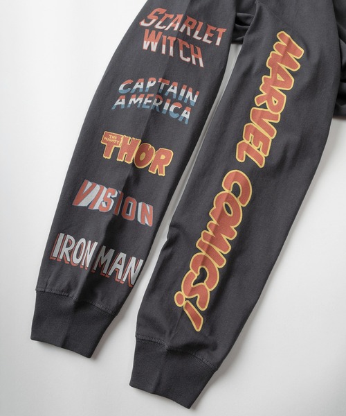 MARVEL（マーベル）の「【71】【MARVEL/マーベル】スパイダーマン/アベンジャーズ/フロントプリント/バックプリント/袖プリント/クルーネック ロングスリーブTシャツ/ピグメント風加工 /ロンT/ユニセックス/レディース/メンズ（Tシャツ/カットソー・メンズ・ブラック/アイボリー/アイボリー系/ブラック系・L/M/XL）」の12枚目の写真