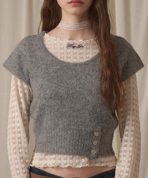 hazyl(ヘイジル)の「short sleeve mohair knit / ショートスリーブモヘアニット(ニット/セーター・レディース・グレー/モカ・フリー)」の1枚目の写真