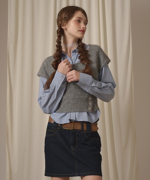 hazyl(ヘイジル)の「short sleeve mohair knit / ショートスリーブモヘアニット(ニット/セーター・レディース・グレー/モカ・フリー)」の21枚目の写真