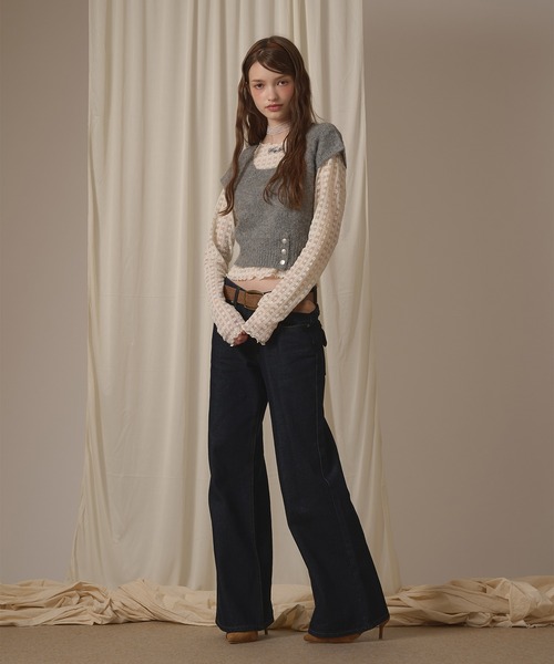 hazyl(ヘイジル)の「short sleeve mohair knit / ショートスリーブモヘアニット(ニット/セーター・レディース・グレー/モカ・フリー)」の8枚目の写真