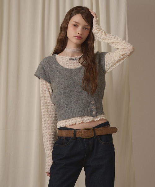 hazyl(ヘイジル)の「short sleeve mohair knit / ショートスリーブモヘアニット(ニット/セーター・レディース・グレー/モカ・フリー)」の12枚目の写真