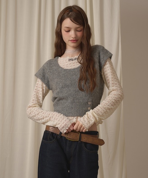 hazyl(ヘイジル)の「short sleeve mohair knit / ショートスリーブモヘアニット(ニット/セーター・レディース・グレー/モカ・フリー)」の13枚目の写真