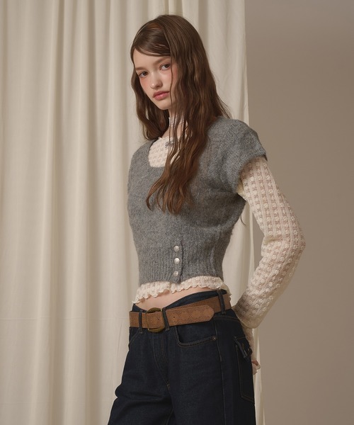 hazyl(ヘイジル)の「short sleeve mohair knit / ショートスリーブモヘアニット(ニット/セーター・レディース・グレー/モカ・フリー)」の14枚目の写真