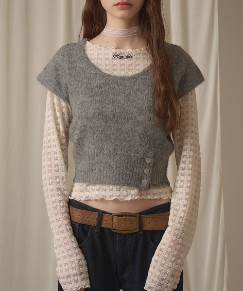 hazyl(ヘイジル)の「short sleeve mohair knit / ショートスリーブモヘアニット(ニット/セーター・レディース・グレー/モカ・フリー)」の4枚目の写真
