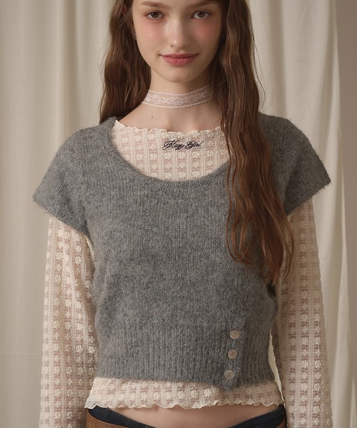 hazyl(ヘイジル)の「short sleeve mohair knit / ショートスリーブモヘアニット(ニット/セーター・レディース・グレー/モカ・フリー)」の5枚目の写真