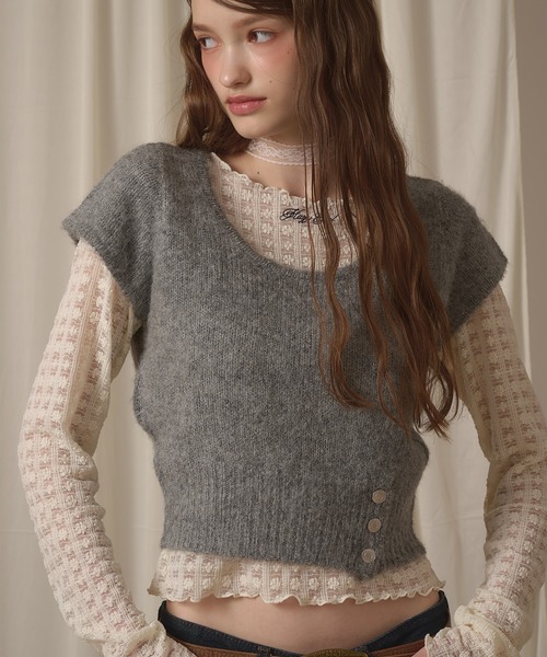 hazyl(ヘイジル)の「short sleeve mohair knit / ショートスリーブモヘアニット(ニット/セーター・レディース・グレー/モカ・フリー)」の6枚目の写真