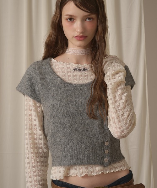 hazyl(ヘイジル)の「short sleeve mohair knit / ショートスリーブモヘアニット(ニット/セーター・レディース・グレー/モカ・フリー)」の7枚目の写真