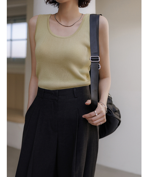 MEMUA(メムア)の「リネンライクサマー ニットスリーブレス(サンドベージュ)(Tシャツ/カットソー・レディース・サンドベージュ/ブラウン/ライム/ブラック/ホワイト/ダークベージュ・FREE)」の10枚目の写真