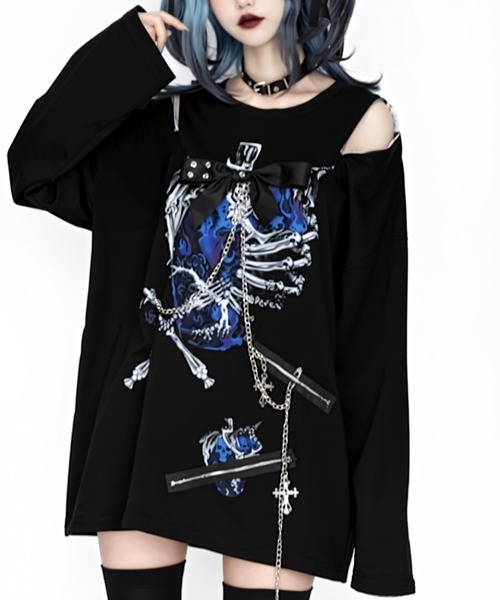NOVESSEL(ノベセル)の「『AOSPACE/アオスペース』ショルダーZIPロングスリーブTシャツ(Tシャツ/カットソー・レディース・ブラック×ブルー/ブラック×グレー・FREE)」の4枚目の写真