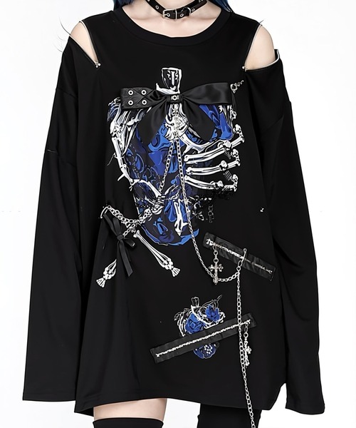 NOVESSEL(ノベセル)の「『AOSPACE/アオスペース』ショルダーZIPロングスリーブTシャツ(Tシャツ/カットソー・レディース・ブラック×ブルー/ブラック×グレー・FREE)」の5枚目の写真