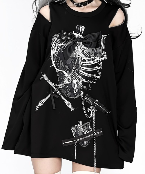 NOVESSEL(ノベセル)の「『AOSPACE/アオスペース』ショルダーZIPロングスリーブTシャツ(Tシャツ/カットソー・レディース・ブラック×ブルー/ブラック×グレー・FREE)」の3枚目の写真