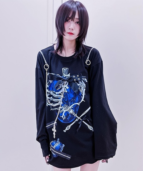 NOVESSEL(ノベセル)の「『AOSPACE/アオスペース』ショルダーZIPロングスリーブTシャツ(Tシャツ/カットソー・レディース・ブラック×ブルー/ブラック×グレー・FREE)」の7枚目の写真