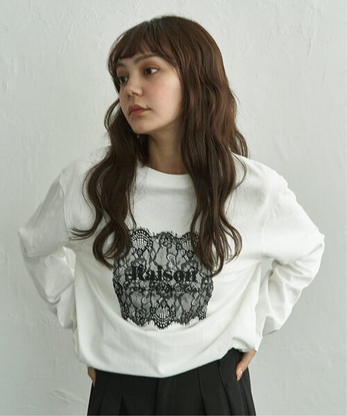 notch.(ノッチ)の「レースロゴ刺繍ロンT(Tシャツ/カットソー・レディース・ホワイト/チャコール・M)」の1枚目の写真