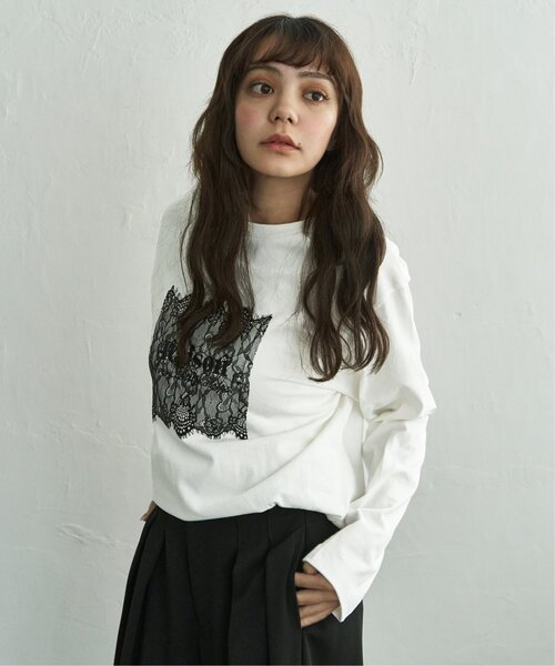 notch.(ノッチ)の「レースロゴ刺繍ロンT(Tシャツ/カットソー・レディース・ホワイト/チャコール・M)」の4枚目の写真