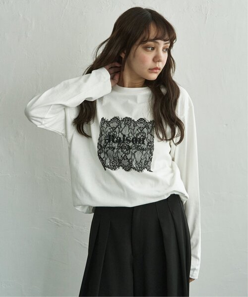 notch.(ノッチ)の「レースロゴ刺繍ロンT(Tシャツ/カットソー・レディース・ホワイト/チャコール・M)」の5枚目の写真