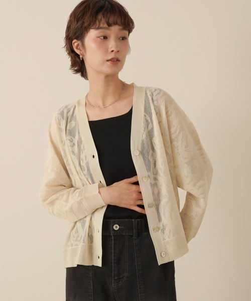 Bou Jeloud(ブージュルード)の「シースルーフラワージャガードニットカーディガン(カーディガン/ボレロ・レディース・ブラック/ベージュ・FREE)」の22枚目の写真