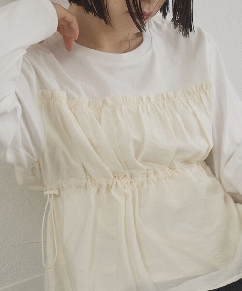 coen(コーエン)の「シアードッキング ギャザーロングスリーブTシャツ(Tシャツ/カットソー・レディース・ダークグレー/その他1/オフホワイト/クリーム・M/L)」の11枚目の写真