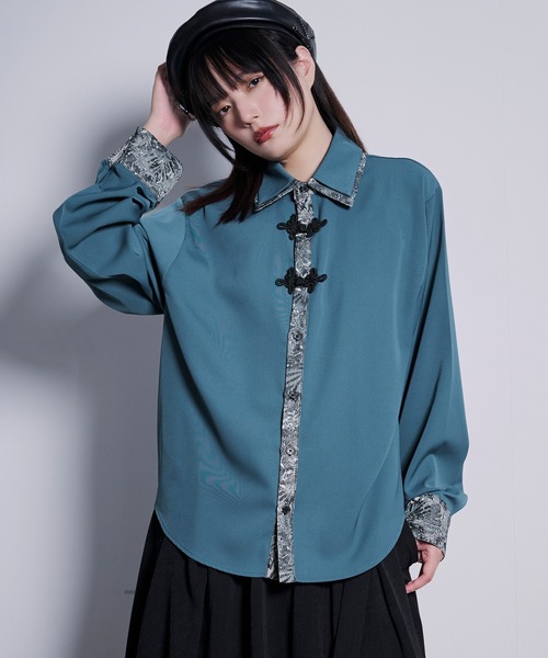 Ellno Loset(エルノロゼット)の「チャイナジャガードシャツ(シャツ/ブラウス・メンズ・ブラック/ブルーグリーン/オフホワイト/ブルーグレー・MEDIUM/SMALL/LARGE)」の4枚目の写真