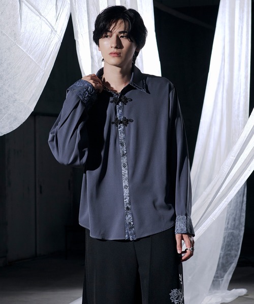 Ellno Loset(エルノロゼット)の「チャイナジャガードシャツ(シャツ/ブラウス・メンズ・ブラック/ブルーグリーン/オフホワイト/ブルーグレー・MEDIUM/SMALL/LARGE)」の12枚目の写真