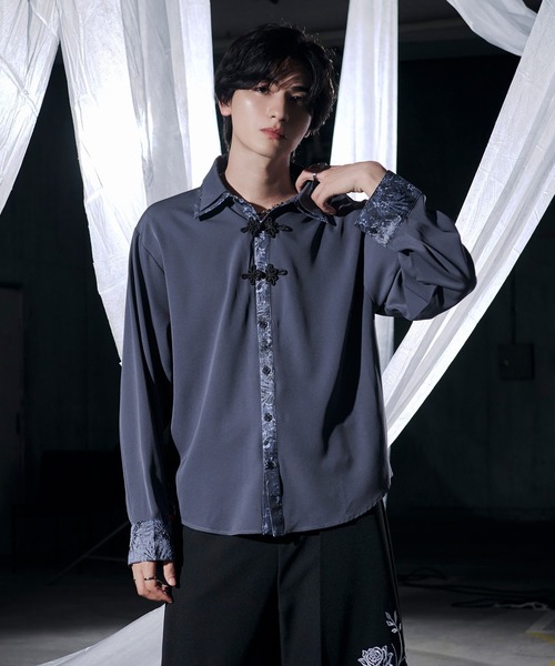 Ellno Loset(エルノロゼット)の「チャイナジャガードシャツ(シャツ/ブラウス・メンズ・ブラック/ブルーグリーン/オフホワイト/ブルーグレー・MEDIUM/SMALL/LARGE)」の13枚目の写真