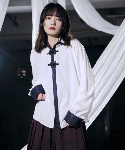 Ellno Loset(エルノロゼット)の「チャイナジャガードシャツ(シャツ/ブラウス・メンズ・ブラック/ブルーグリーン/オフホワイト/ブルーグレー・MEDIUM/SMALL/LARGE)」の8枚目の写真