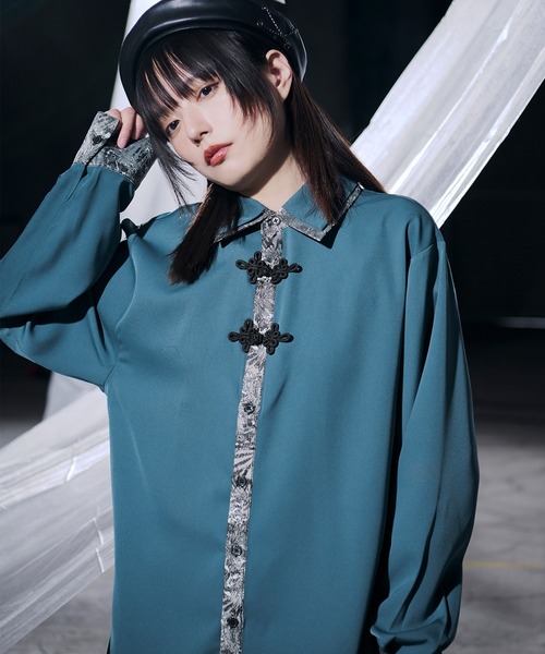 Ellno Loset(エルノロゼット)の「チャイナジャガードシャツ(シャツ/ブラウス・メンズ・ブラック/ブルーグリーン/オフホワイト/ブルーグレー・MEDIUM/SMALL/LARGE)」の5枚目の写真