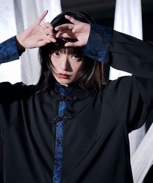 Ellno Loset(エルノロゼット)の「チャイナジャガードシャツ(シャツ/ブラウス・メンズ・ブラック/ブルーグリーン/オフホワイト/ブルーグレー・MEDIUM/SMALL/LARGE)」の6枚目の写真