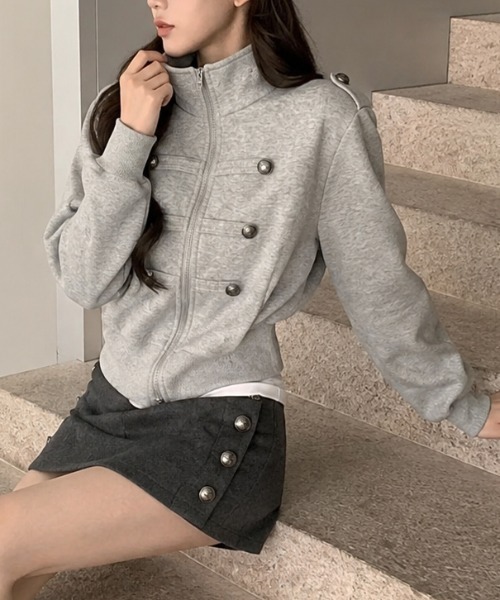 Achic（アシック）の「【26AW新作】ナポレオン風メタルボタンジップジャケット（カバーオール・レディース・グレー/ブラック・M）」の22枚目の写真