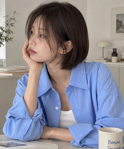 BBAEBBAE(ペッペ)の「襟付きエッセンシャルデイリー ルーズフィットシャツ 4カラー(シャツ/ブラウス・レディース・ブルー/ピンク/ホワイト/ブラック・FREE)」の5枚目の写真
