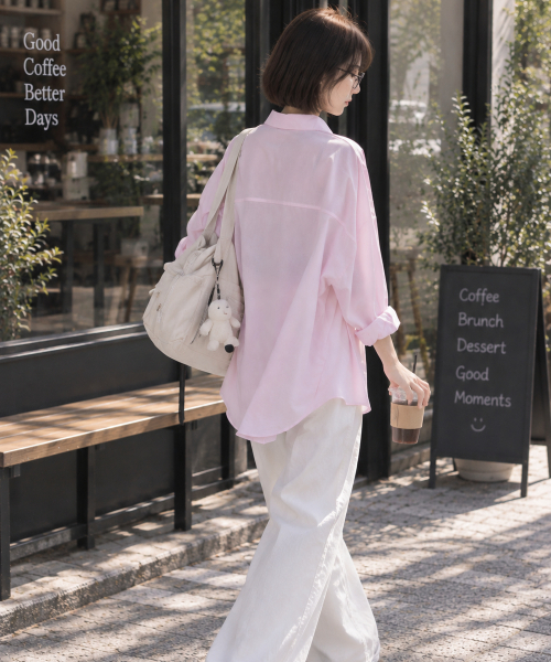 BBAEBBAE(ペッペ)の「襟付きエッセンシャルデイリー ルーズフィットシャツ 4カラー(シャツ/ブラウス・レディース・ブルー/ピンク/ホワイト/ブラック・FREE)」の6枚目の写真