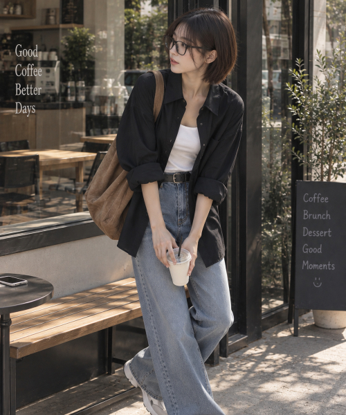 BBAEBBAE(ペッペ)の「襟付きエッセンシャルデイリー ルーズフィットシャツ 4カラー(シャツ/ブラウス・レディース・ブルー/ピンク/ホワイト/ブラック・FREE)」の9枚目の写真