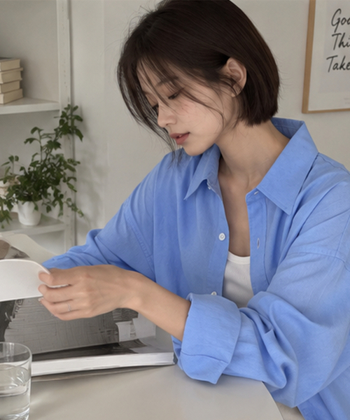 BBAEBBAE(ペッペ)の「襟付きエッセンシャルデイリー ルーズフィットシャツ 4カラー(シャツ/ブラウス・レディース・ブルー/ピンク/ホワイト/ブラック・FREE)」の10枚目の写真