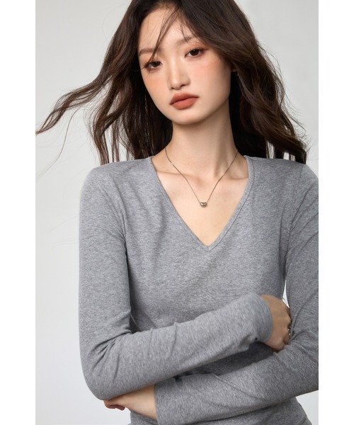 Bifrost(ビフレスト)の「万能柔らかV ネックカットソー(Tシャツ/カットソー・レディース・ホワイト/ブラック/グレー・M/L)」の11枚目の写真