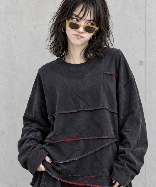 KAMINARI_TOKIO（カミナリトキオ）の「ムラ染裏毛切替プルオーバー（Tシャツ/カットソー・レディース・ブラウン/ブラック・FREE）」の2枚目の写真