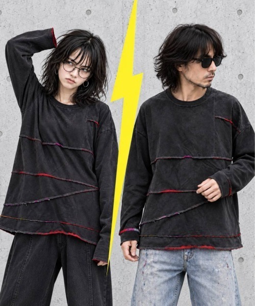 KAMINARI_TOKIO（カミナリトキオ）の「ムラ染裏毛切替プルオーバー（Tシャツ/カットソー・レディース・ブラウン/ブラック・FREE）」の3枚目の写真