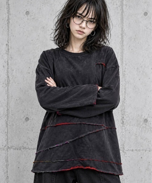 KAMINARI_TOKIO（カミナリトキオ）の「ムラ染裏毛切替プルオーバー（Tシャツ/カットソー・レディース・ブラウン/ブラック・FREE）」の4枚目の写真