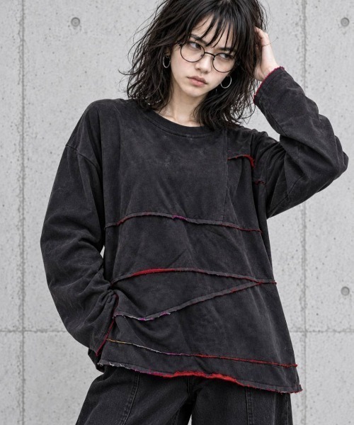 KAMINARI_TOKIO（カミナリトキオ）の「ムラ染裏毛切替プルオーバー（Tシャツ/カットソー・レディース・ブラウン/ブラック・FREE）」の5枚目の写真