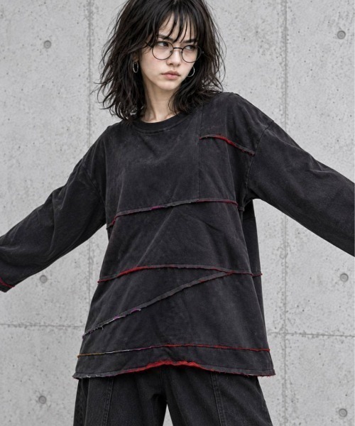 KAMINARI_TOKIO（カミナリトキオ）の「ムラ染裏毛切替プルオーバー（Tシャツ/カットソー・レディース・ブラウン/ブラック・FREE）」の7枚目の写真