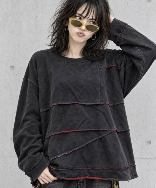 KAMINARI_TOKIO（カミナリトキオ）の「ムラ染裏毛切替プルオーバー（Tシャツ/カットソー・レディース・ブラウン/ブラック・FREE）」の6枚目の写真